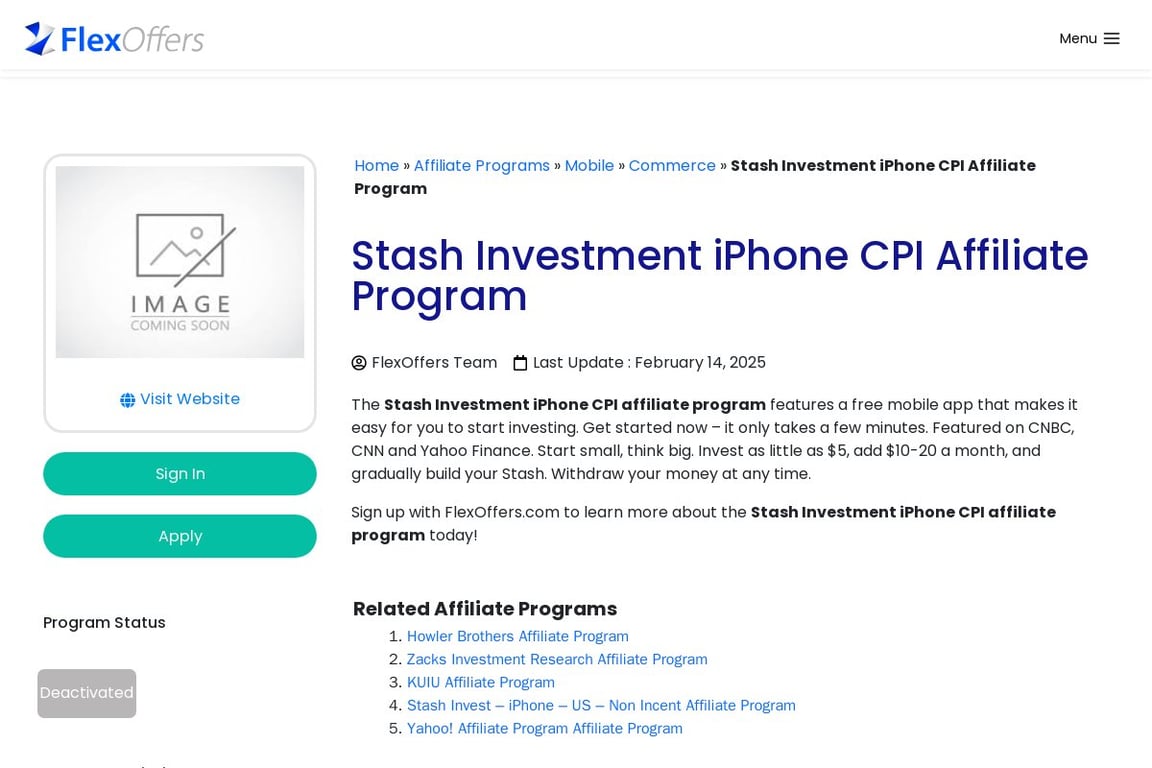 Stash Invest affiliate program signup page