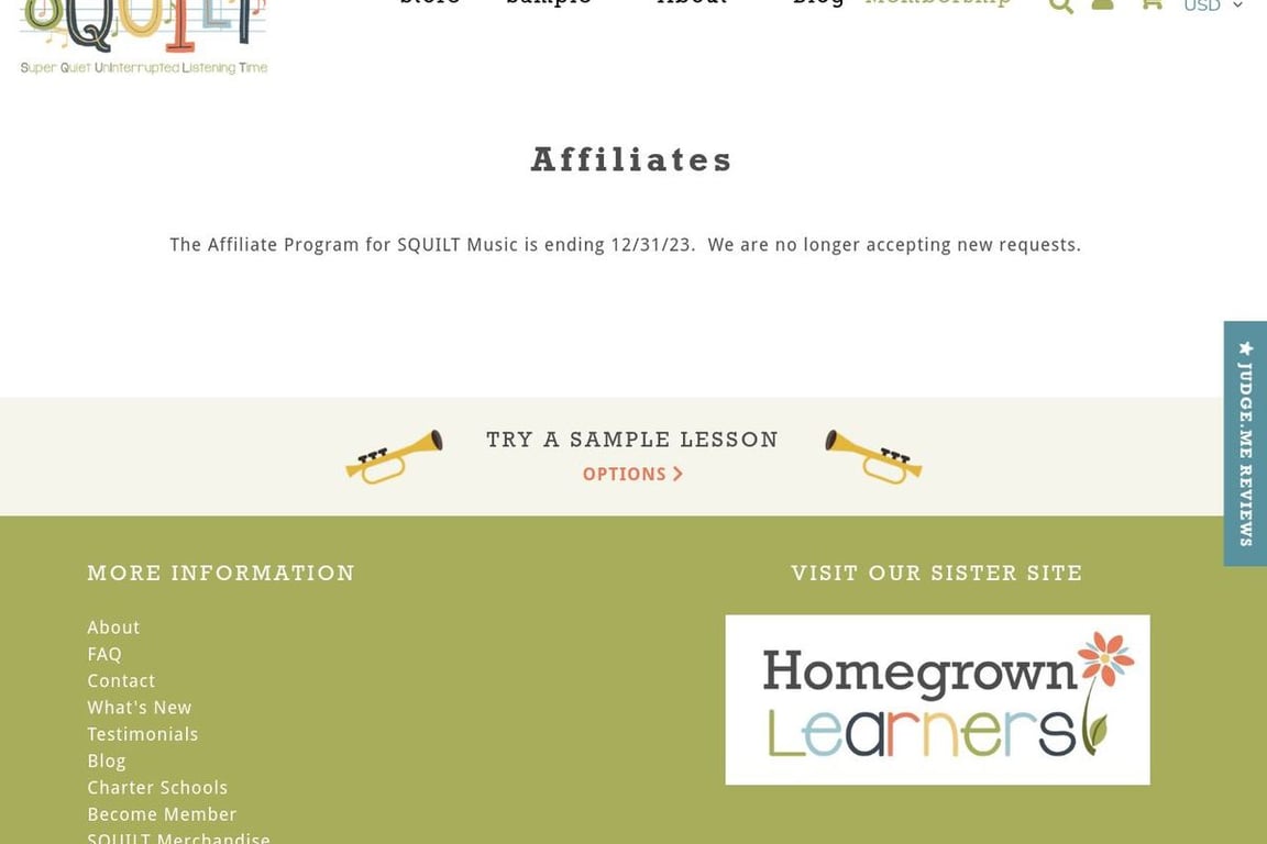 SQUILT Music Appreciation affiliate program signup page