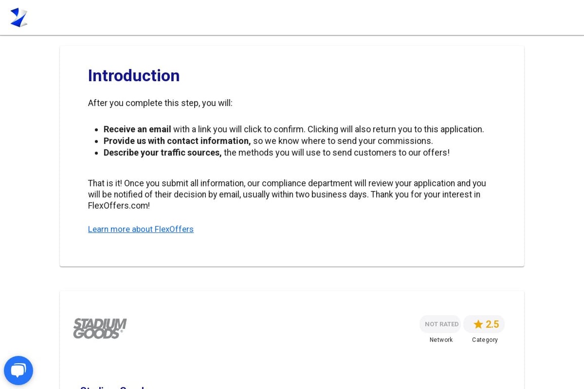 Stadium Goods affiliate program signup page
