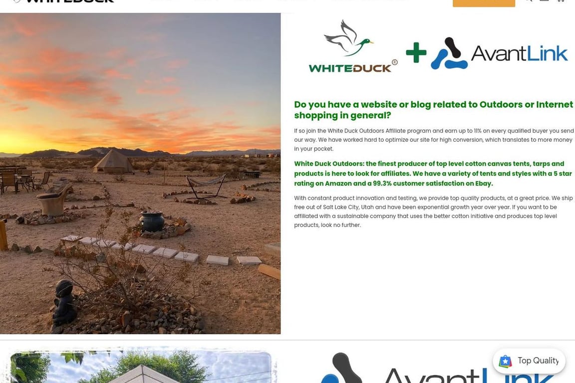 White Duck Outdoors affiliate program signup page
