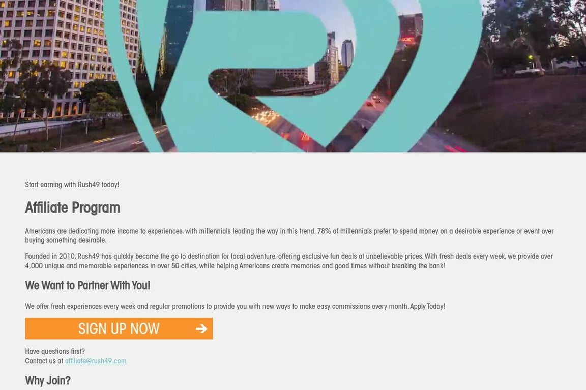 Rush49 affiliate program signup page