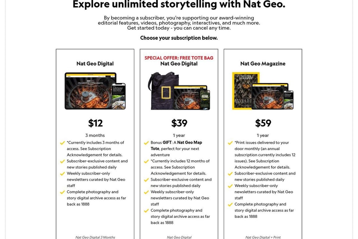 National Geographic Subscription homepage