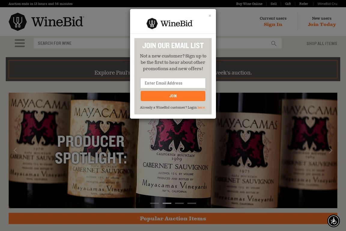 WineBid homepage