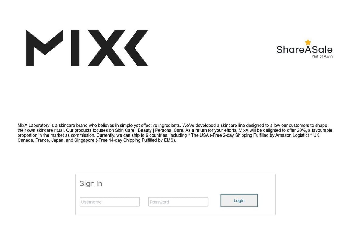 MixX Laboratory affiliate program signup page