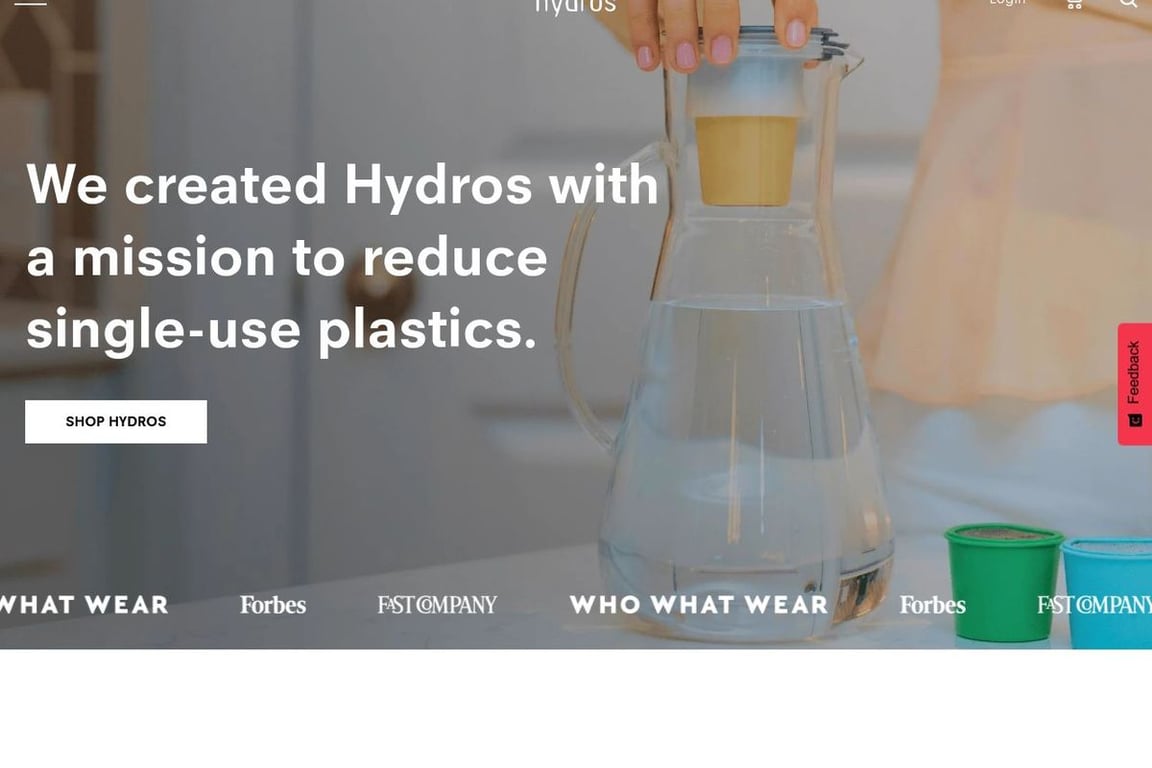 Hydros Bottle homepage