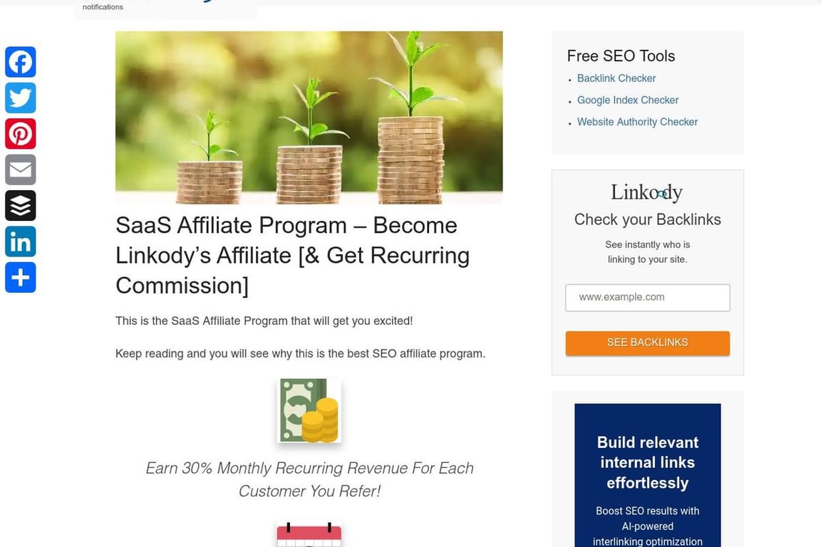 Linkody affiliate program signup page