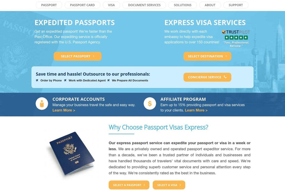 PassportVisasExpress homepage