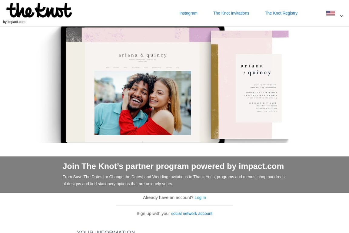 The Knot affiliate program signup page