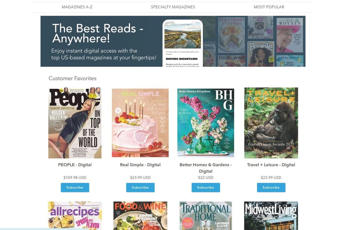 Meredith Magazine Store homepage