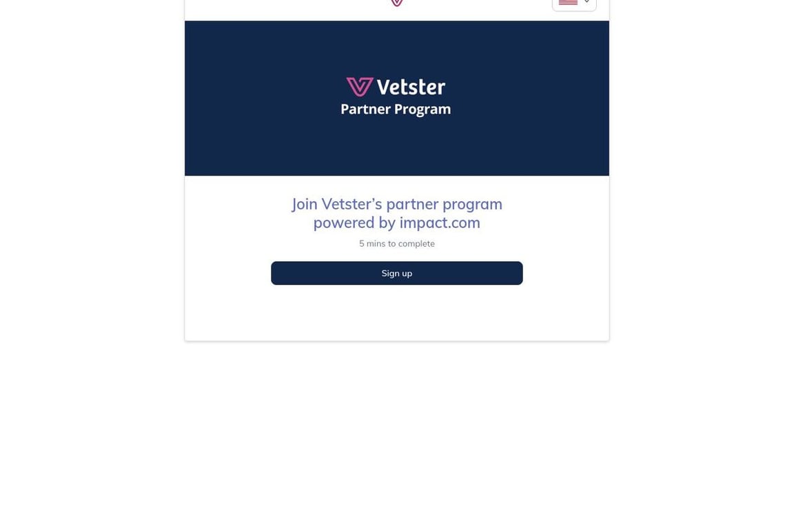 Vetster, Inc. affiliate program signup page