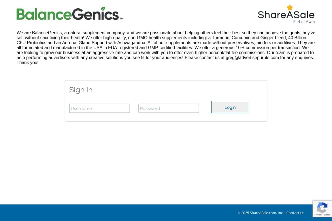 BalanceGenics affiliate program signup page