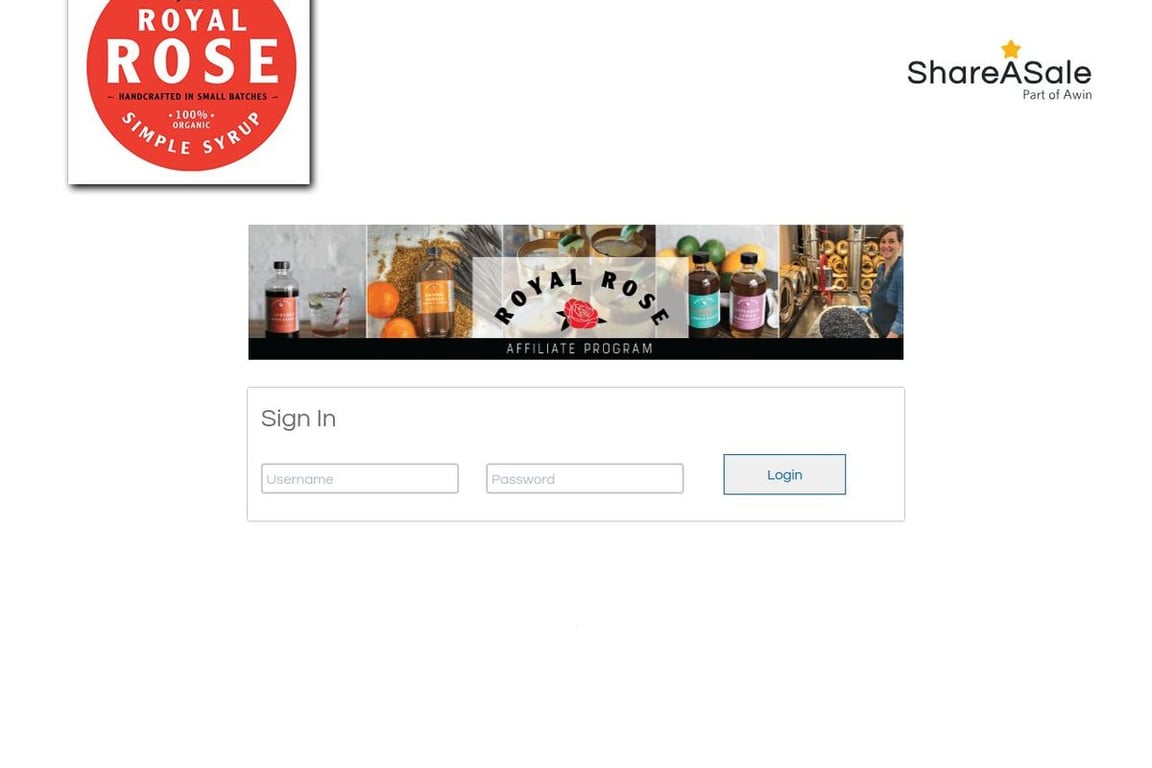 Royal Rose Syrups affiliate program signup page