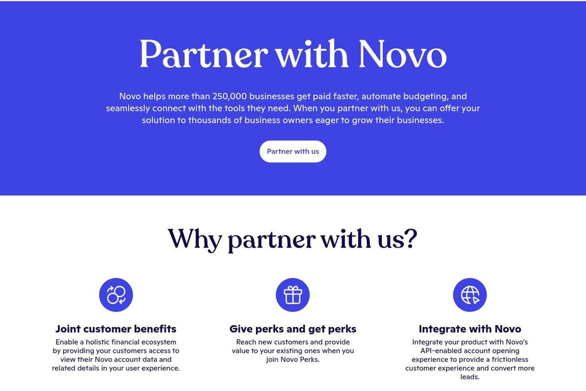 Novo affiliate program signup page