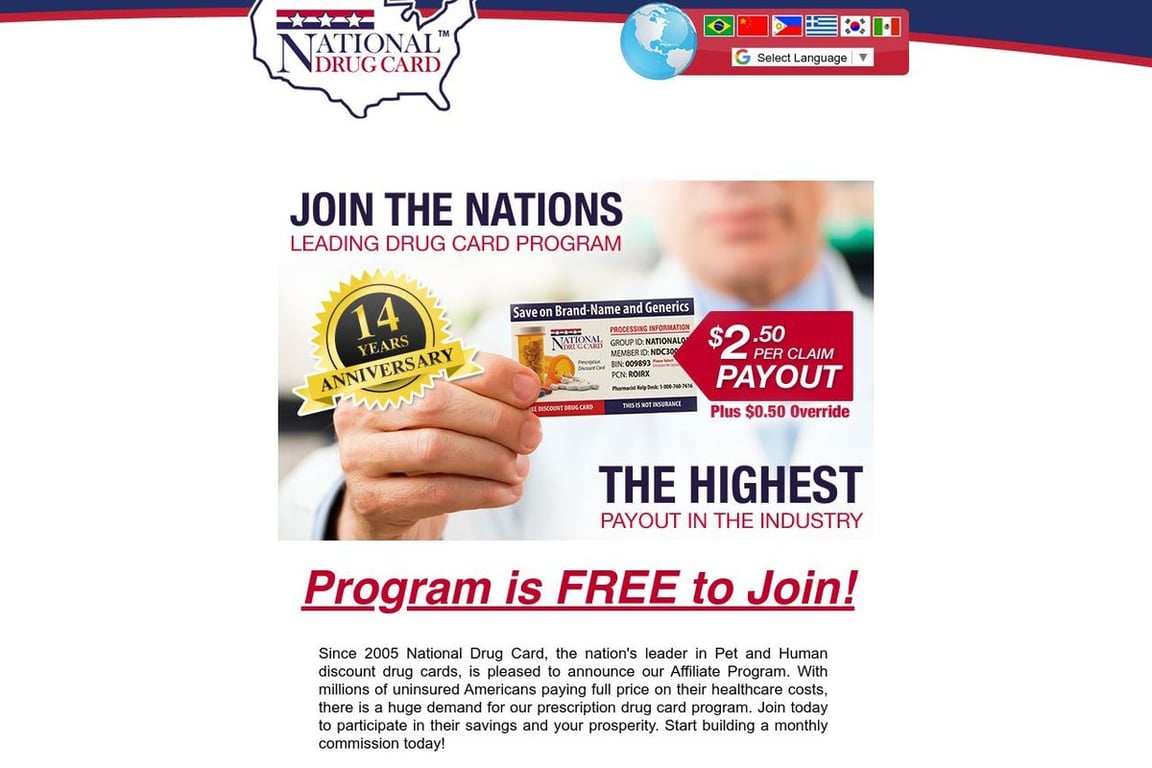 National Drug Card affiliate program signup page