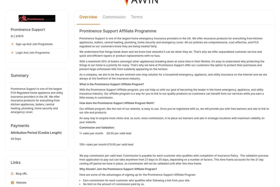 Prominence Support affiliate program signup page