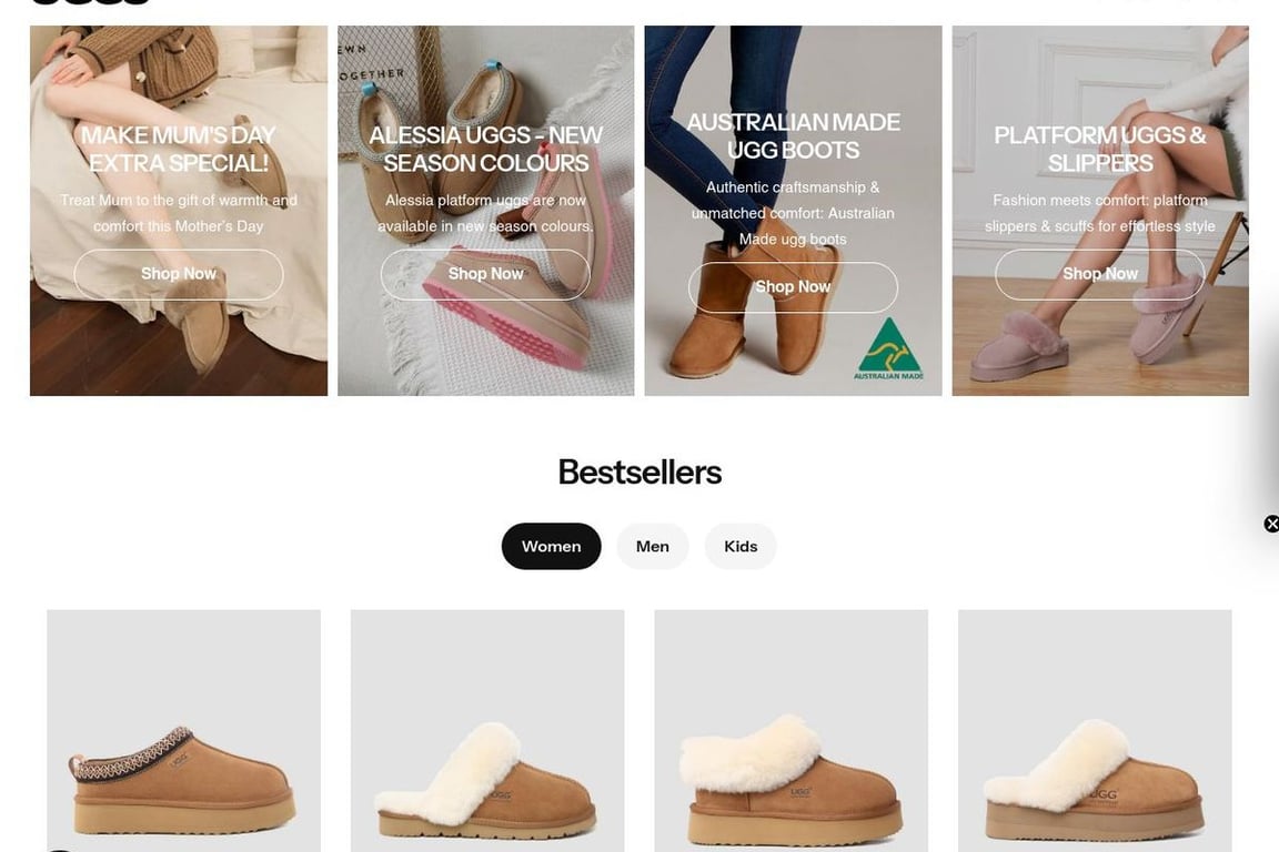 Uggs.com.au homepage