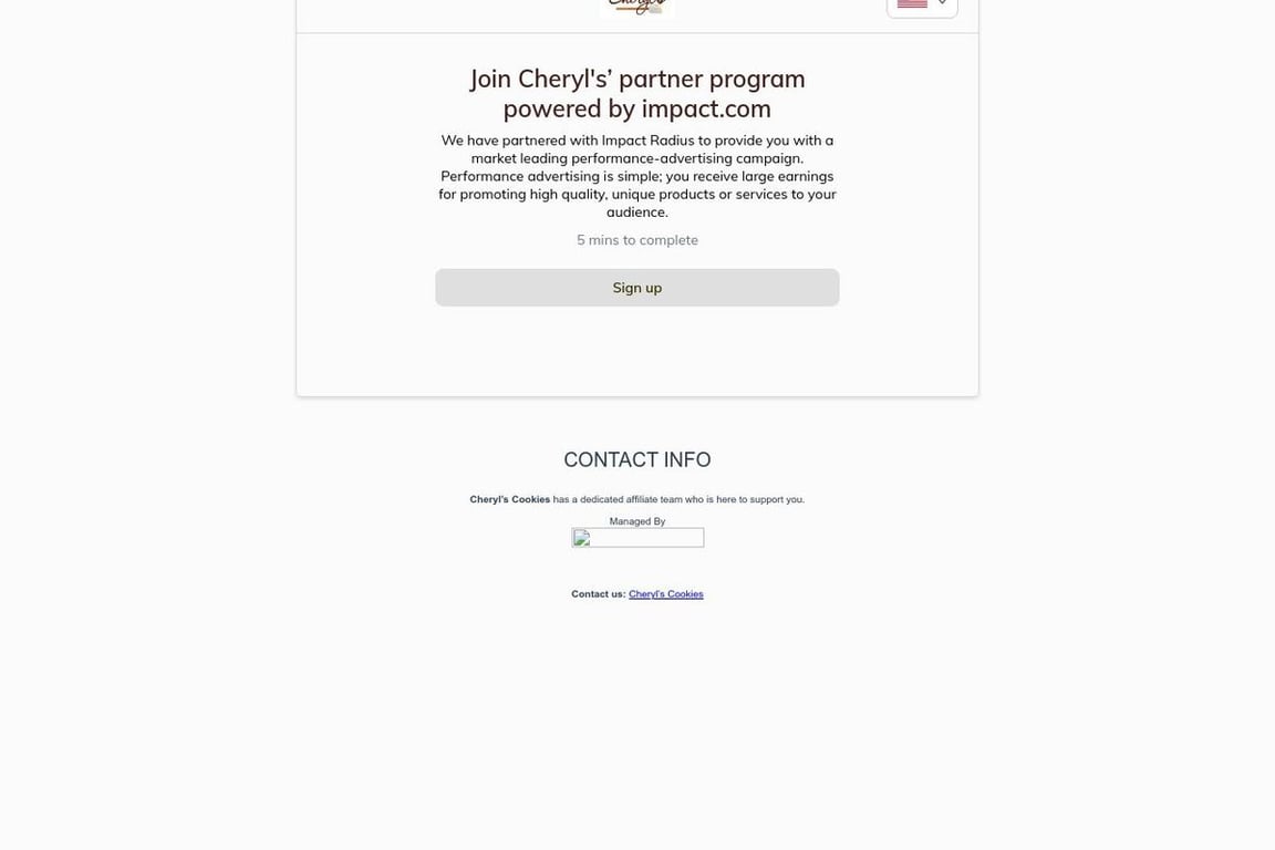 Cheryl’s Cookies affiliate program signup page