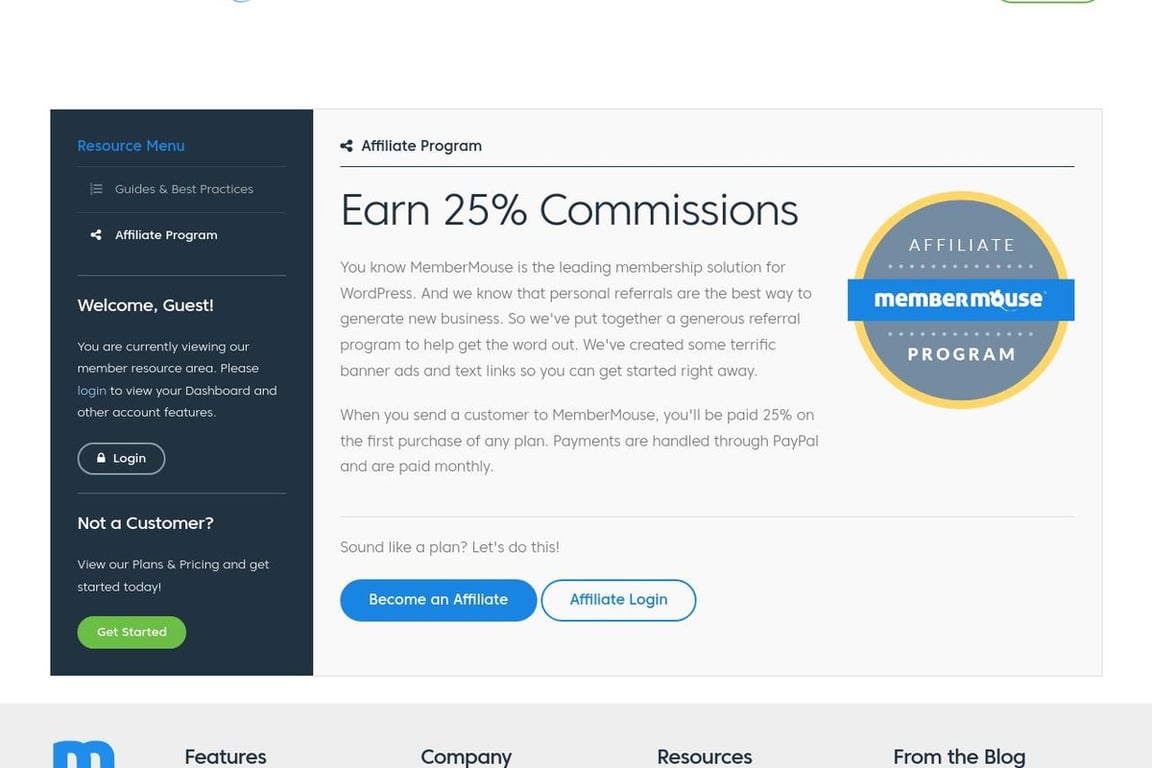 MemberMouse affiliate program signup page