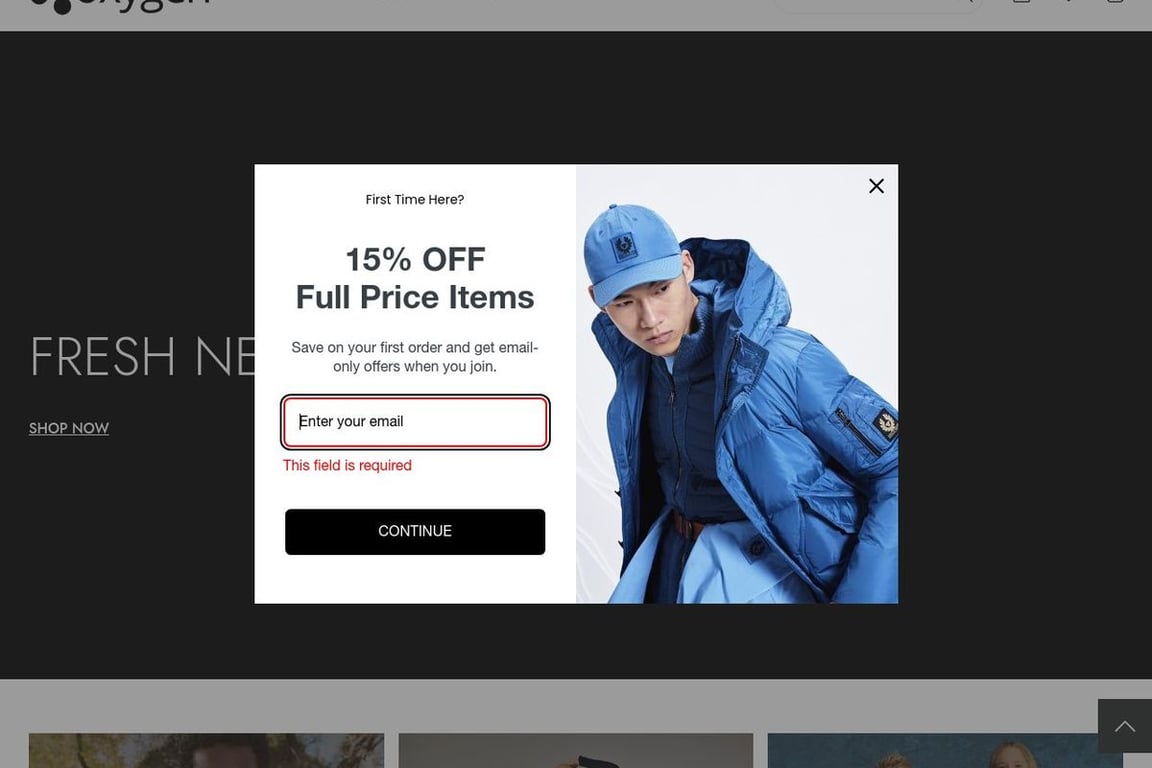 Oxygen Clothing homepage