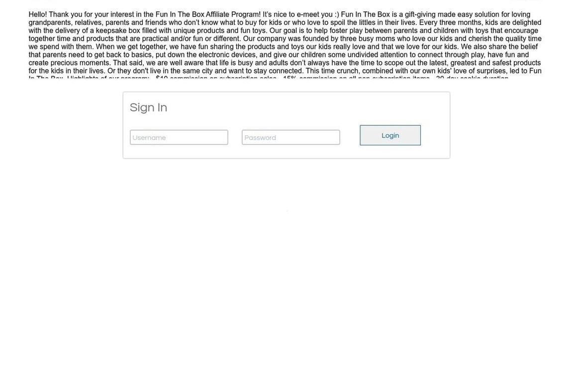 Fun In The Box affiliate program signup page