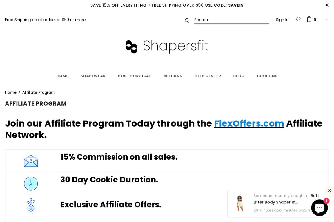 Shapersfit affiliate program signup page