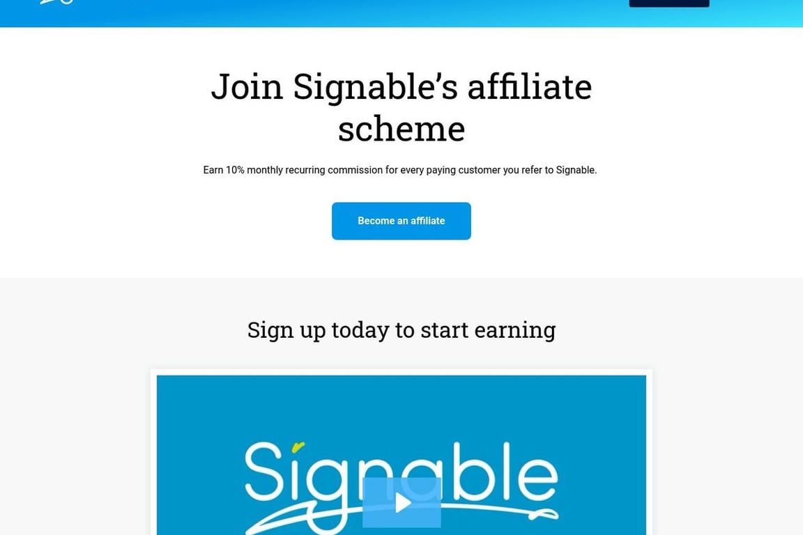 Signables affiliate program signup page