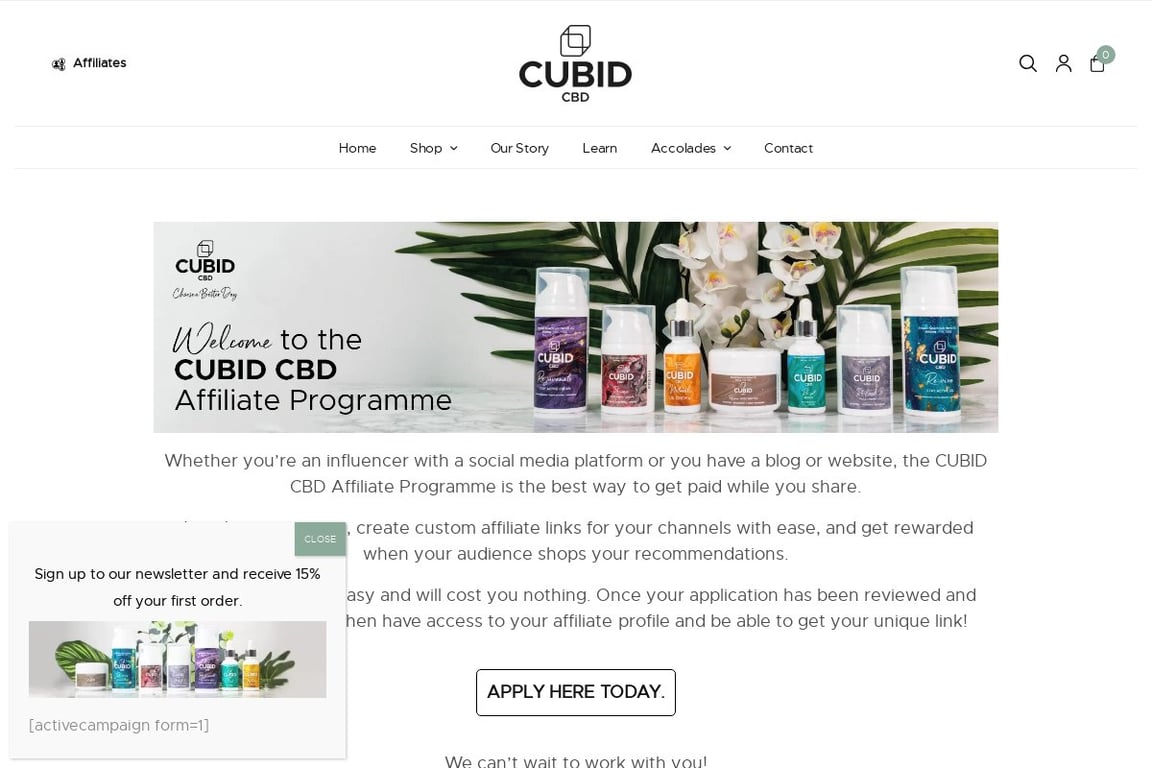 Cubid CBD affiliate program signup page