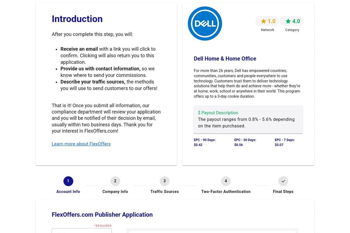 Dell Home & Home Office affiliate program signup page