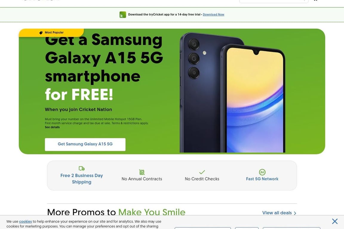 Cricket Wireless homepage