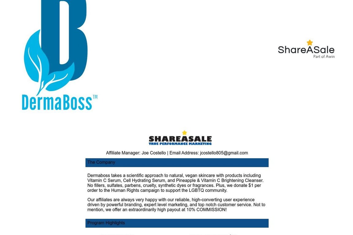 Dermaboss affiliate program signup page
