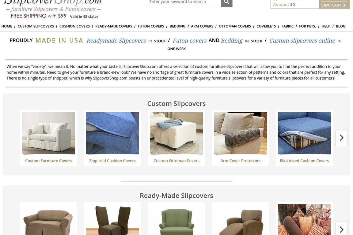 SlipCoverShop homepage