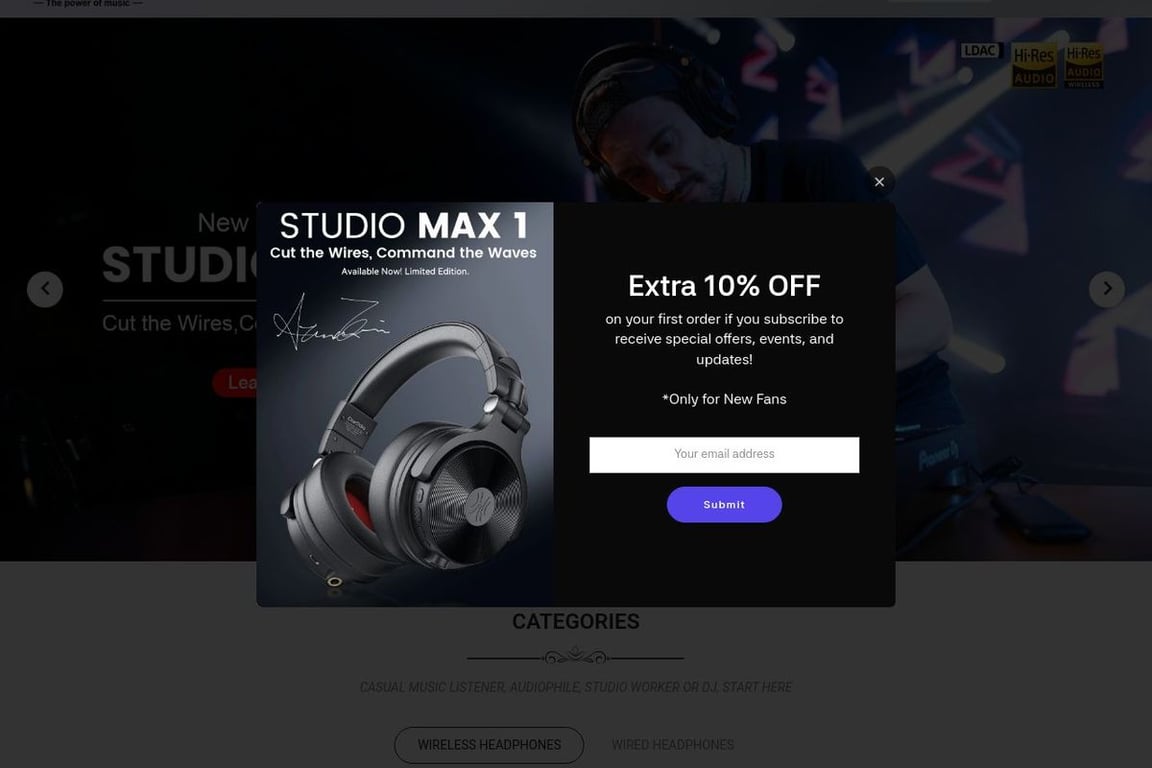 OneOdio homepage