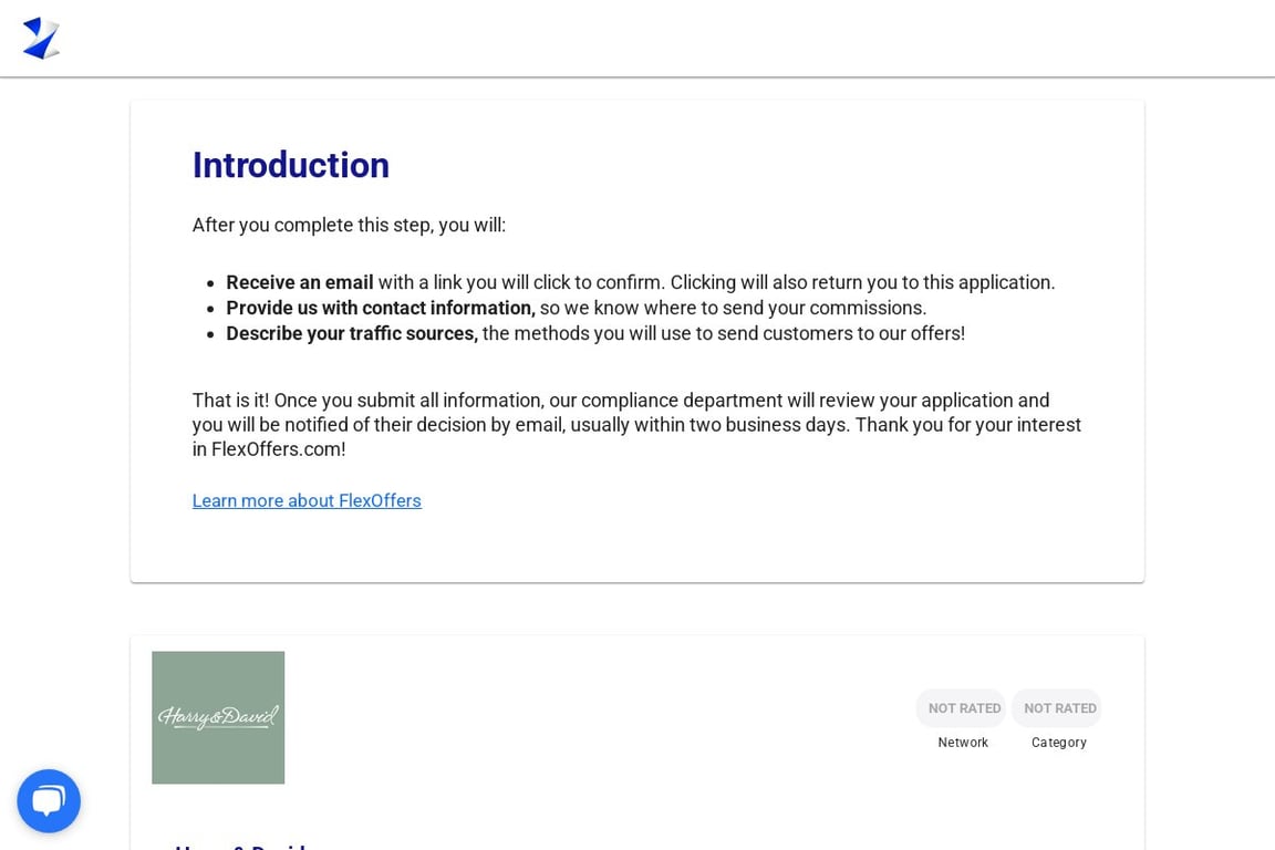 Harry & David affiliate program signup page