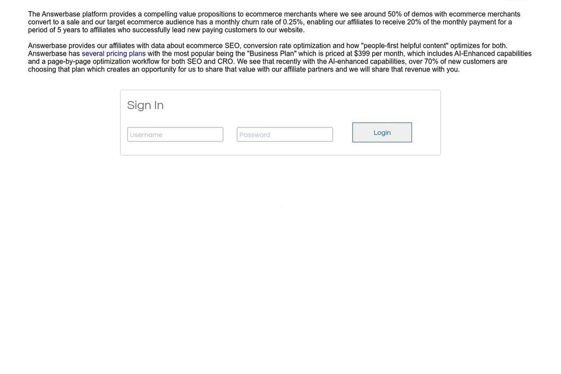 Answerbase affiliate program signup page
