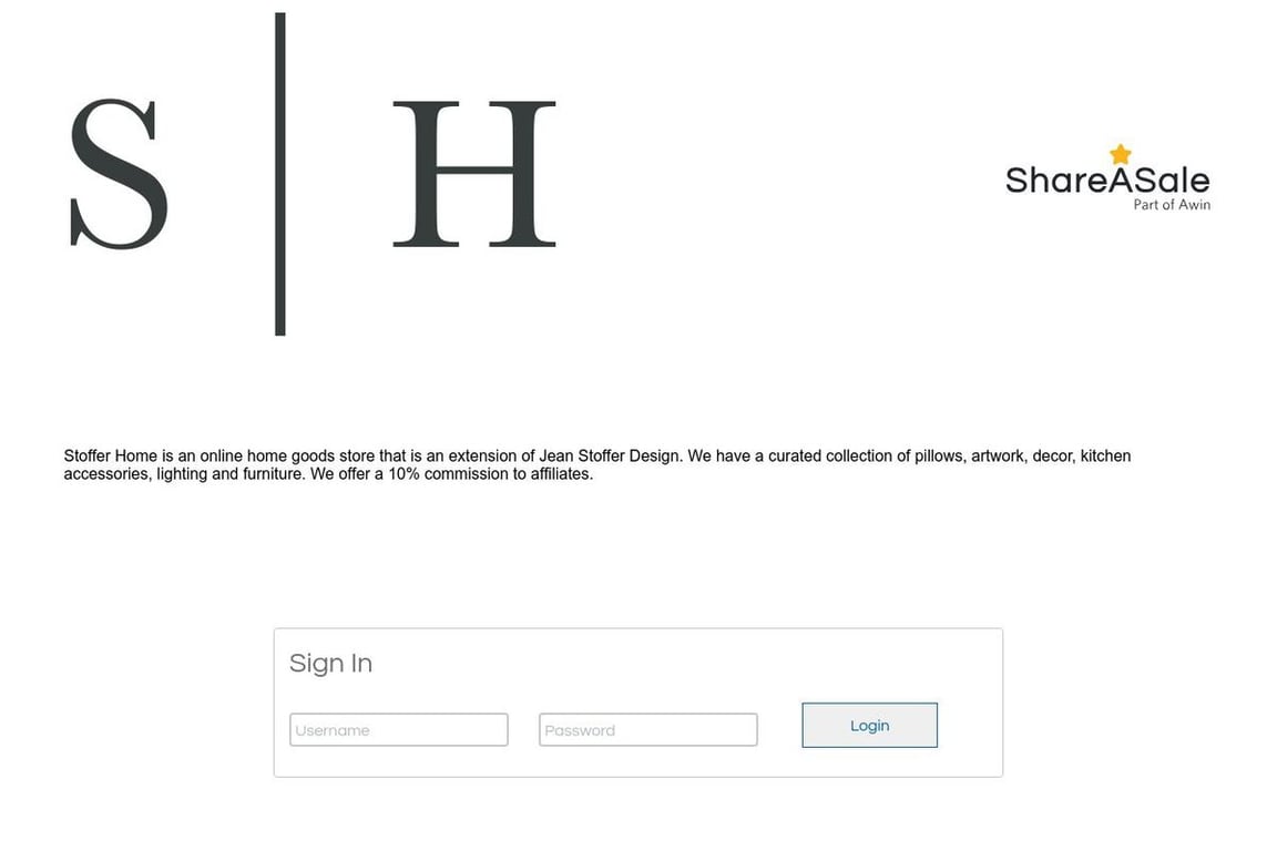 Stoffer Home affiliate program signup page