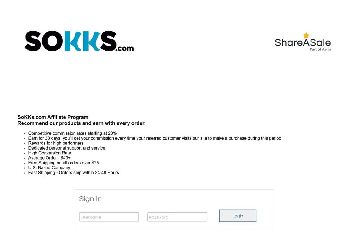 Sokks affiliate program signup page