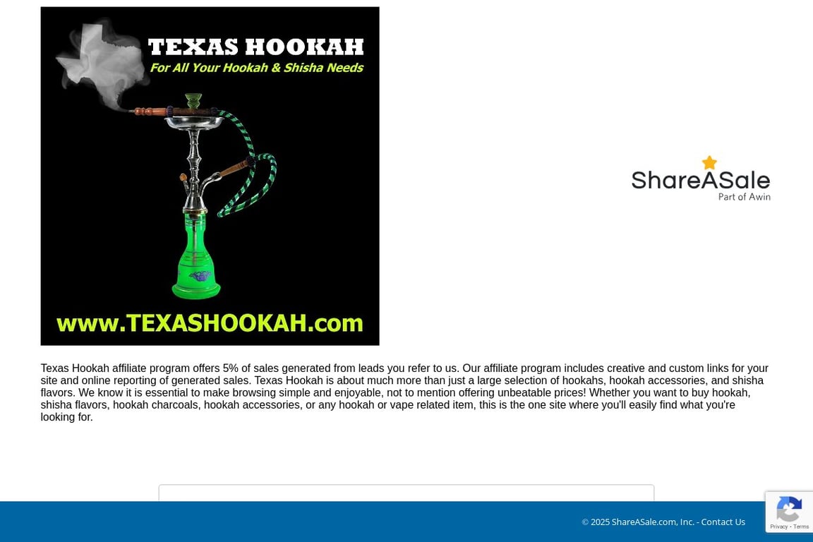 TexasHookah.com affiliate program signup page