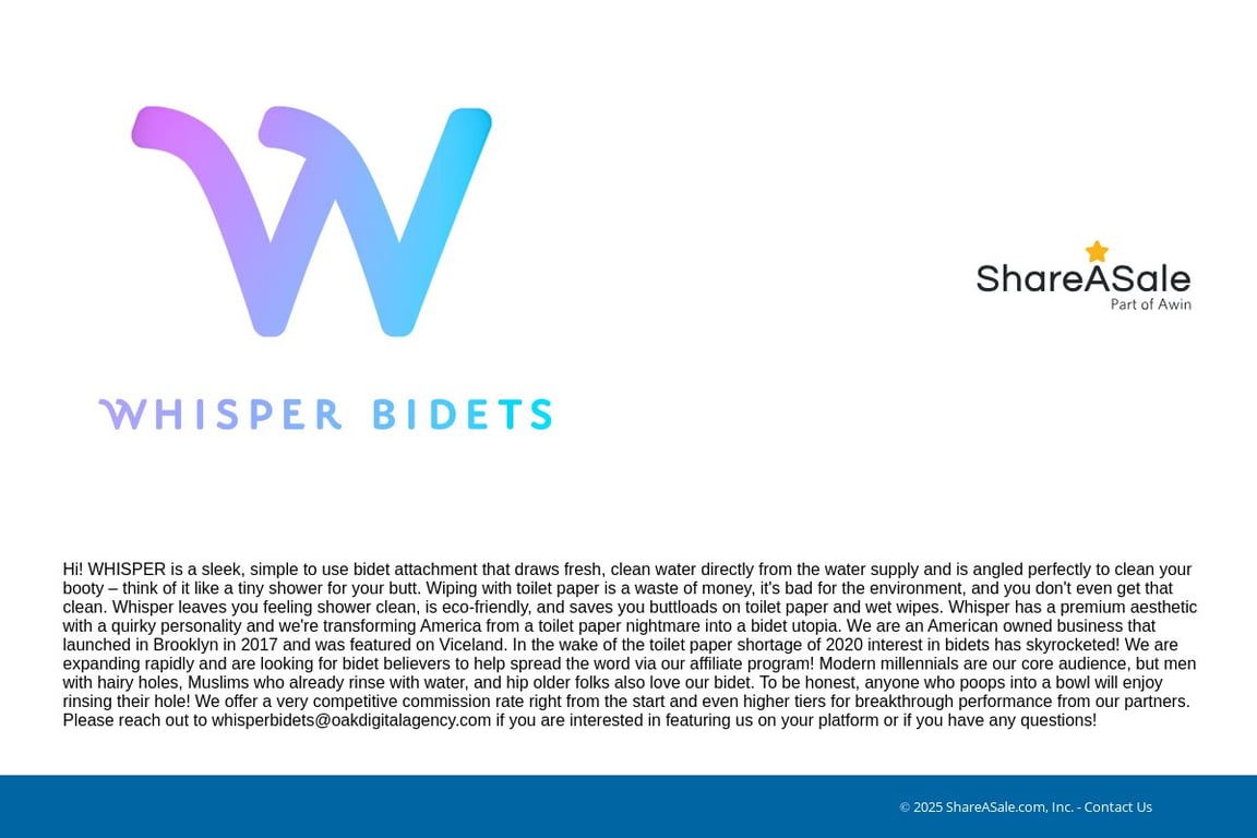 Whisper Bidets affiliate program signup page