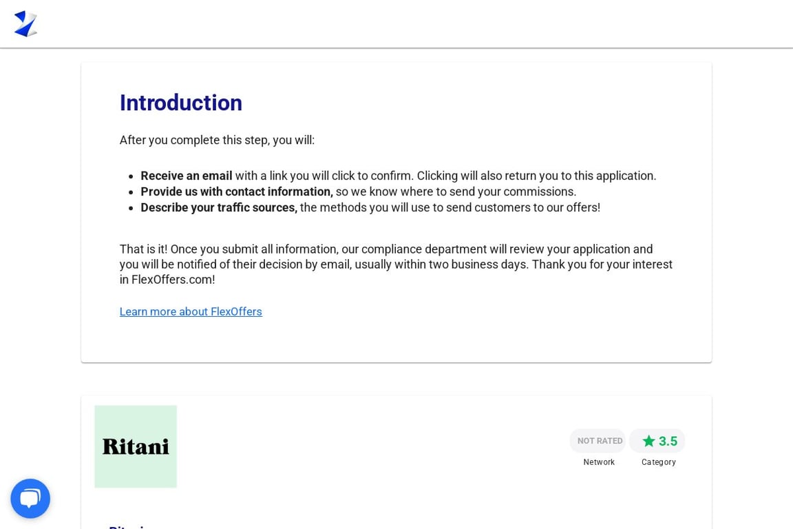 Ritani affiliate program signup page