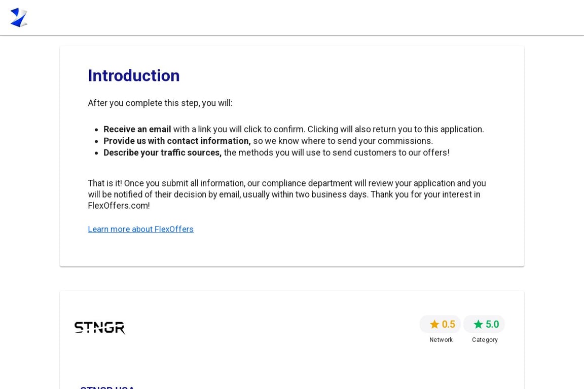 STNGR USA affiliate program signup page