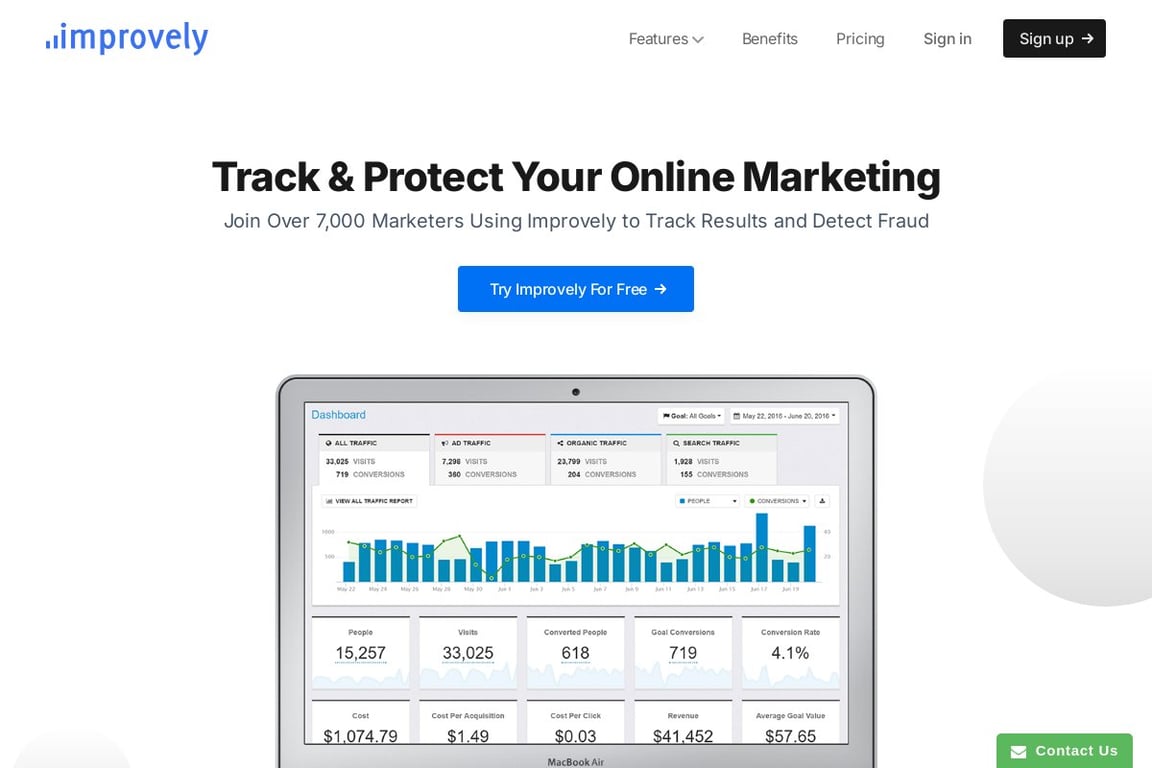 Improvely homepage