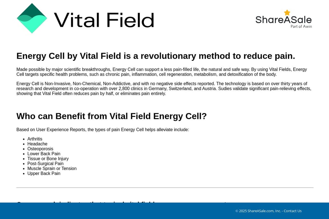 Vital Field affiliate program signup page