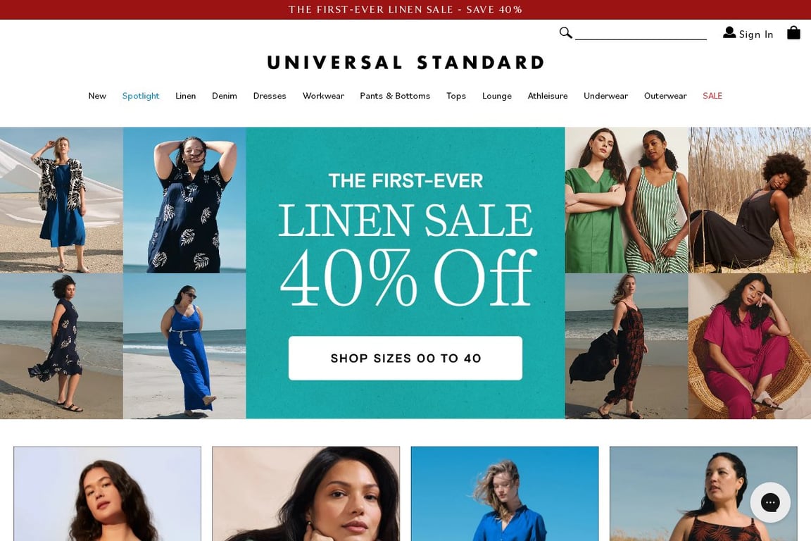 Universal Standard homepage