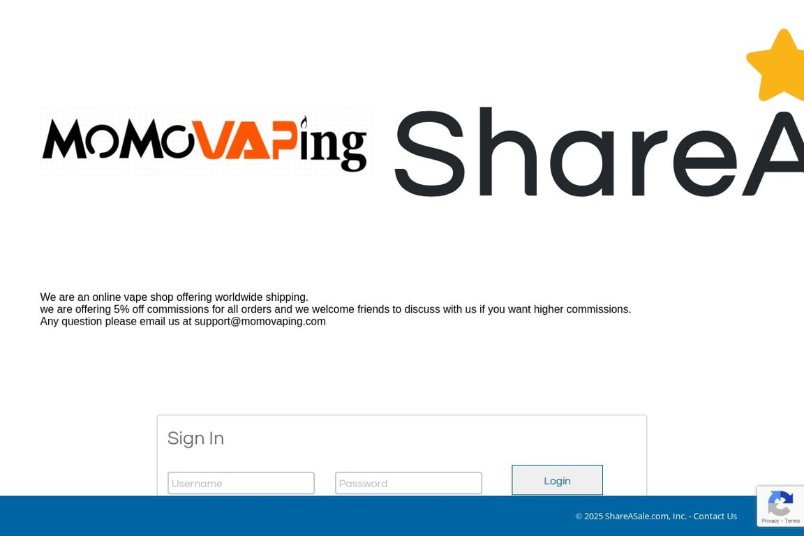 Momovaping affiliate program signup page