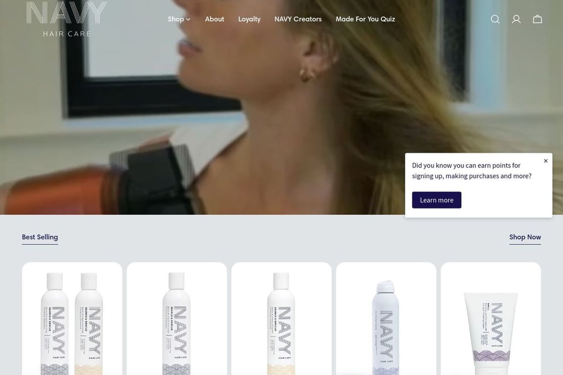 NAVY Hair Care homepage
