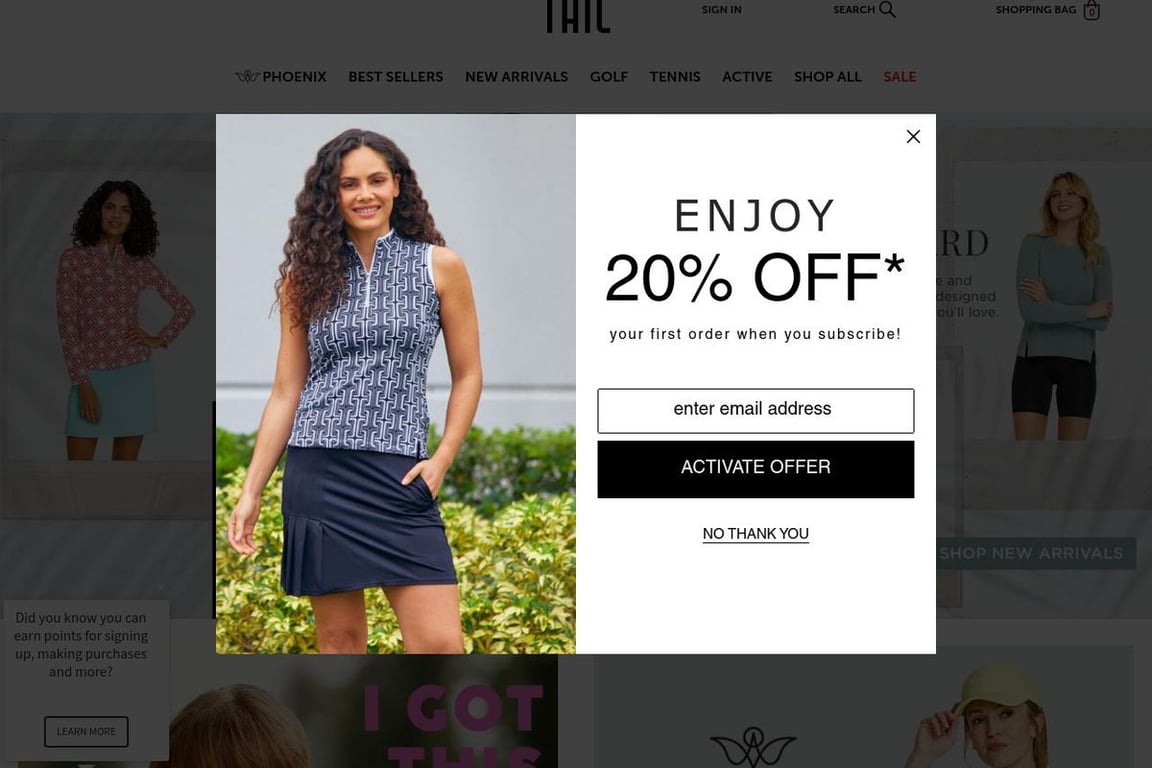 Tail Activewear homepage