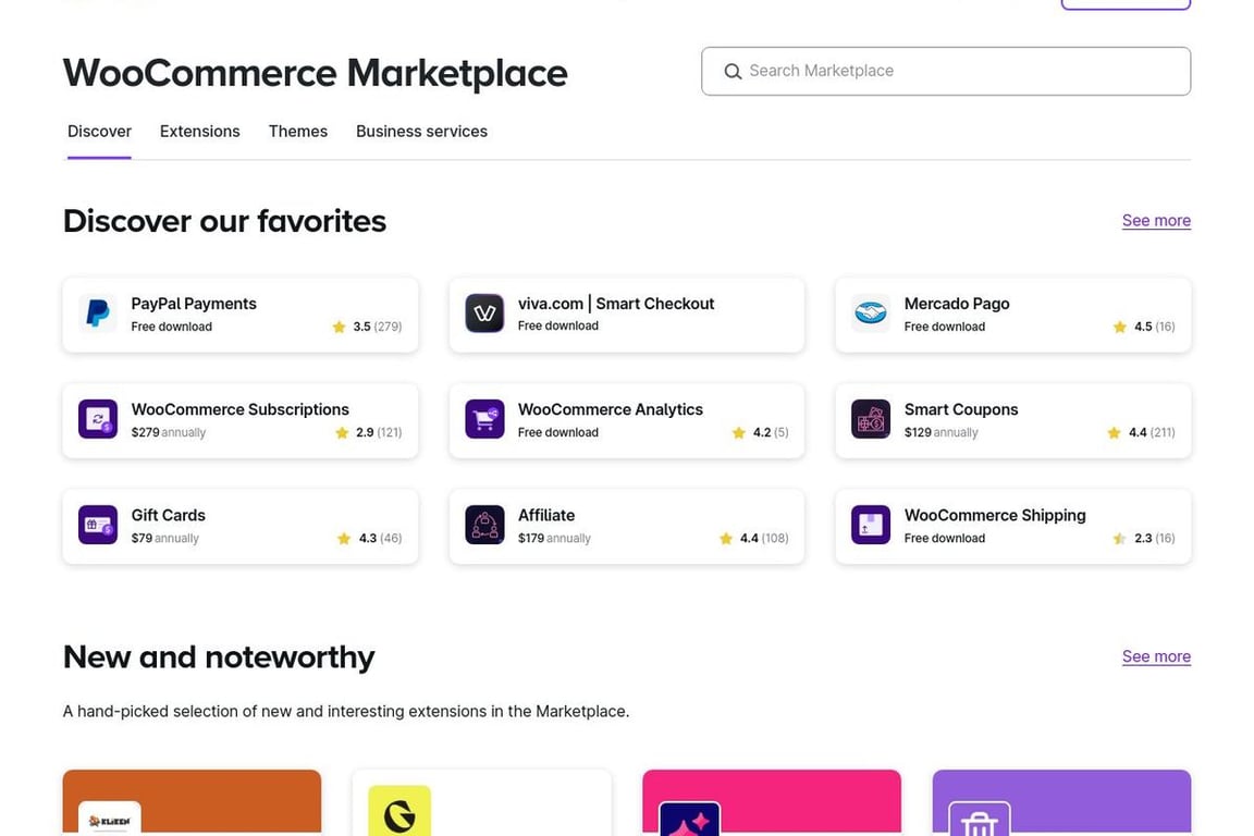 WooCommerce Marketplace homepage