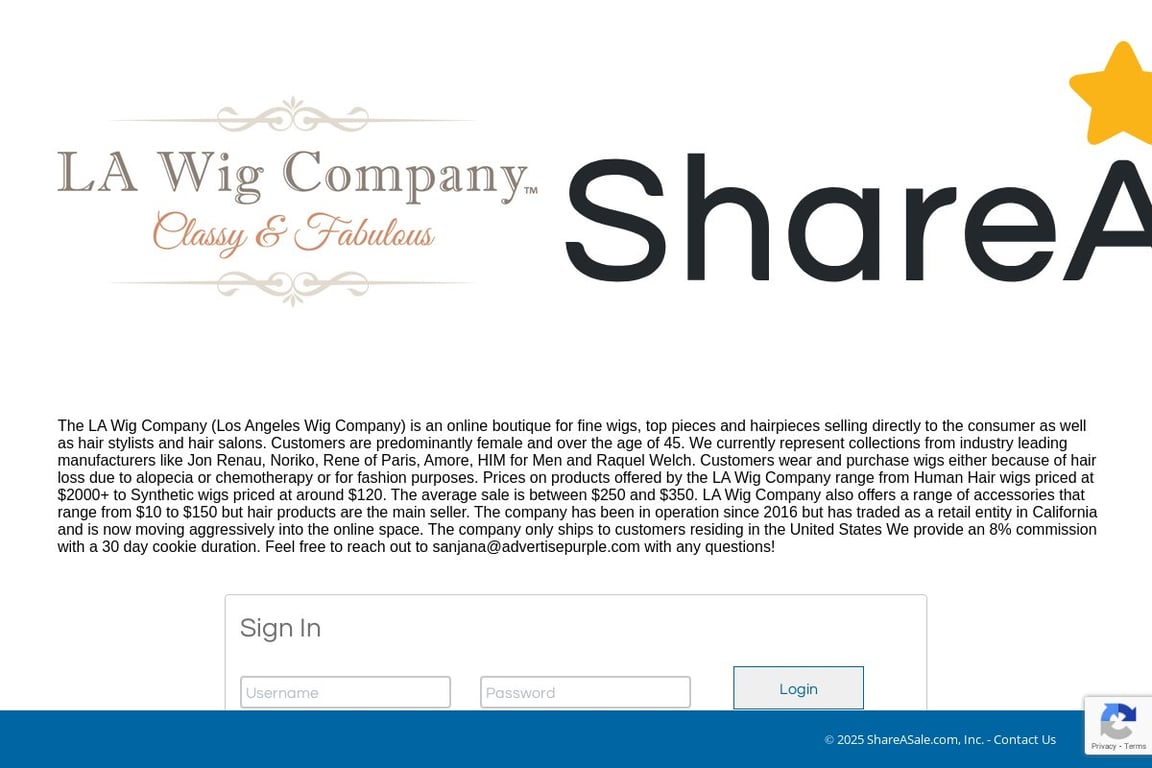 LA Wig Company affiliate program signup page