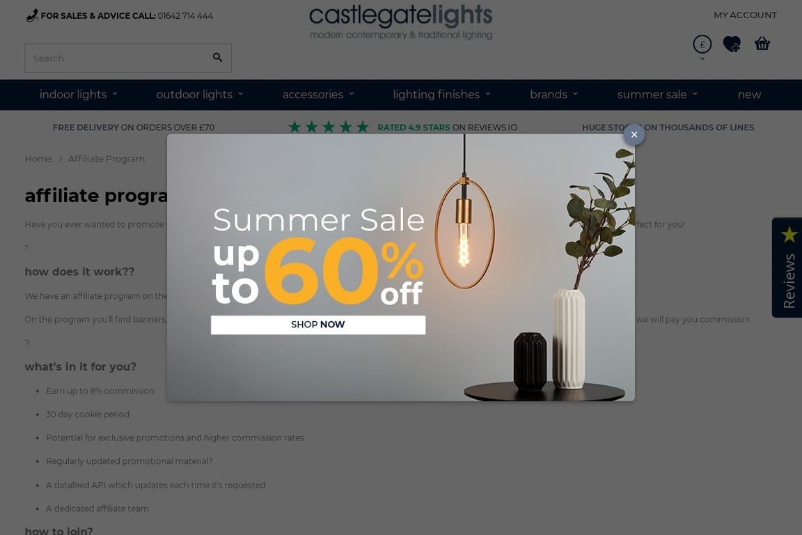 Castlegate Lights affiliate program signup page