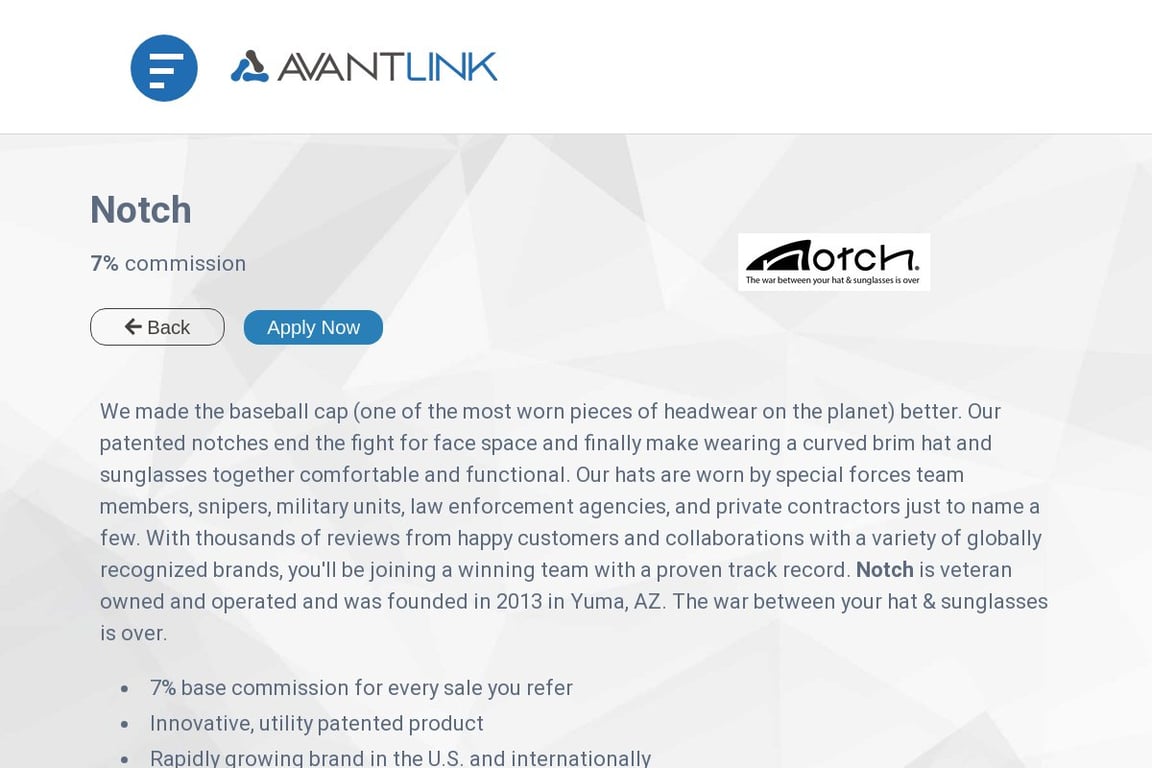 Notch affiliate program signup page